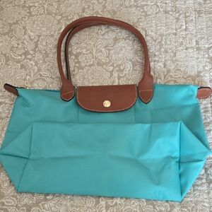 Longchamp Turquoise and Brown Tote Bag